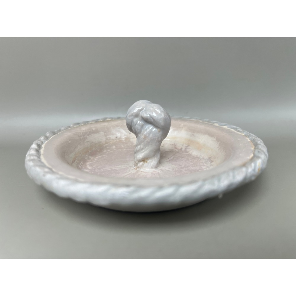 Beige Trinket Dish Knot Decor Ring Holder Handmade Pottery Vanity Jewelry 4.5"